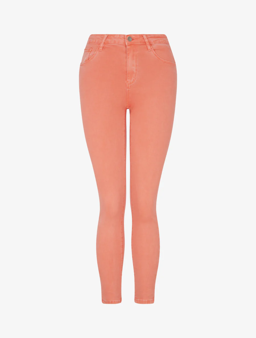 Effen skinny jeans met normale taille - Koraal