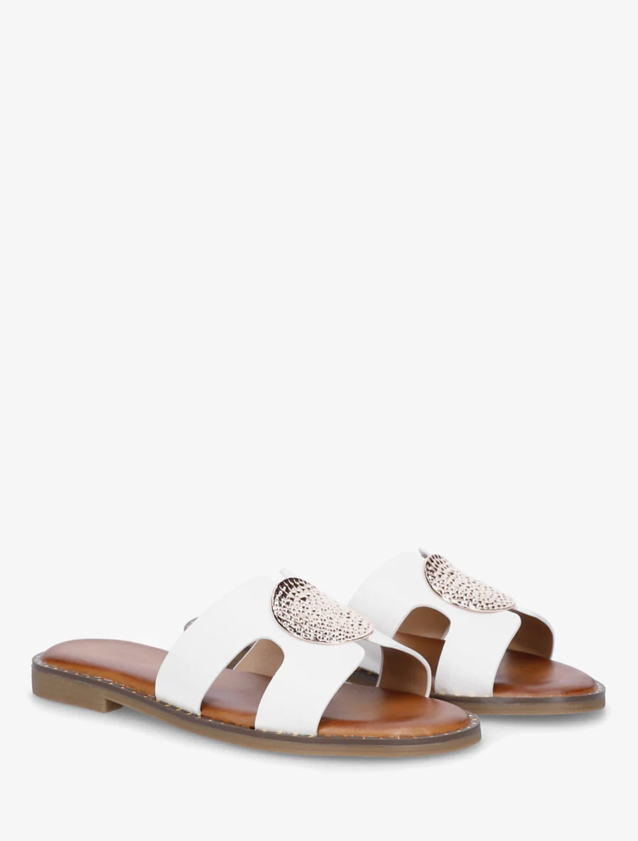 Effen slippers met metalen inzetstuk - Wit - Image 4