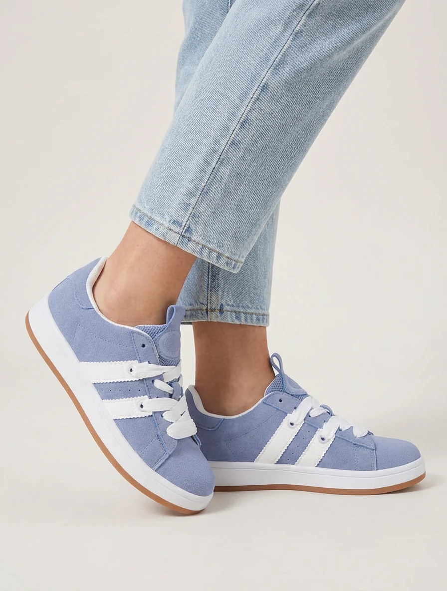 Effen sneakers met contrasterende strepen - Blauw - Image 5