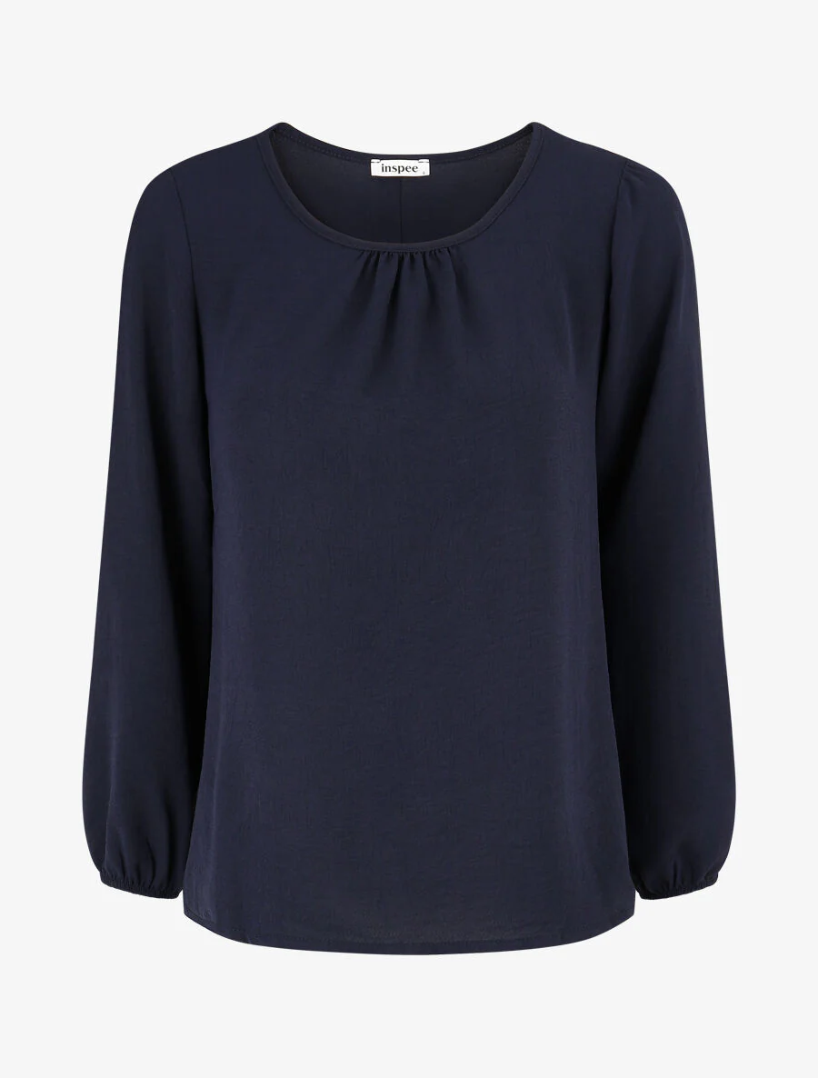 Effen soepele blouse met sierknopen op de rug - Marineblauw