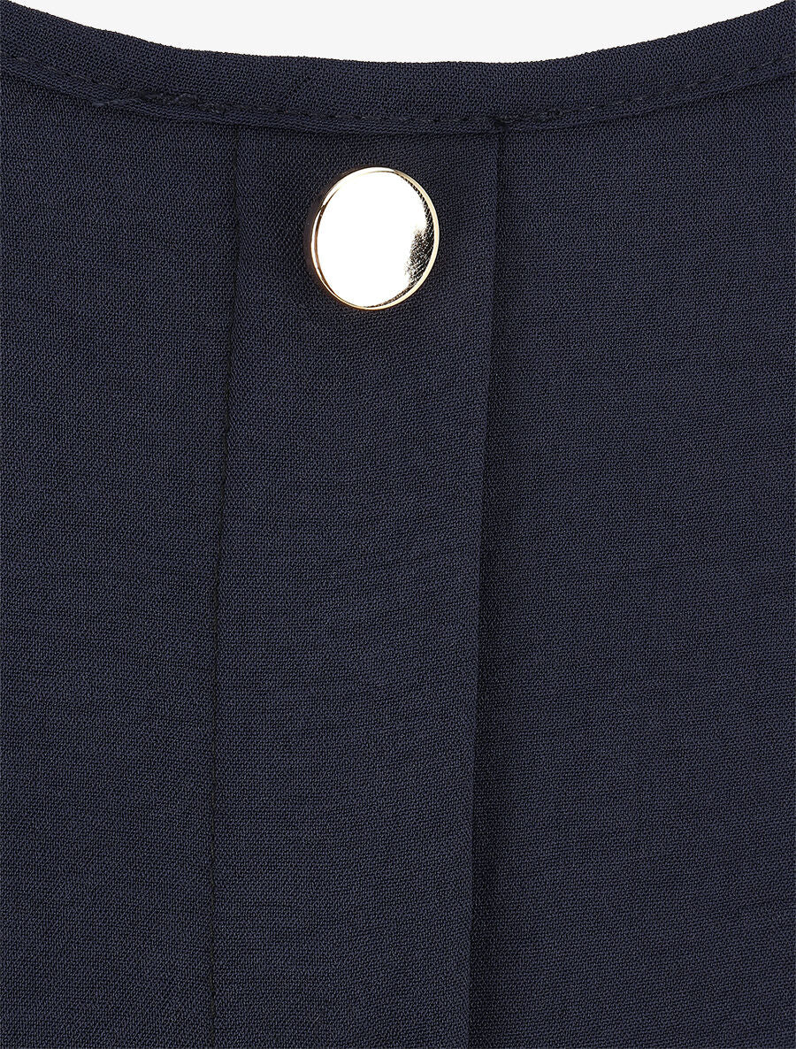 Effen soepele blouse met sierknopen op de rug - Marineblauw - Image 3