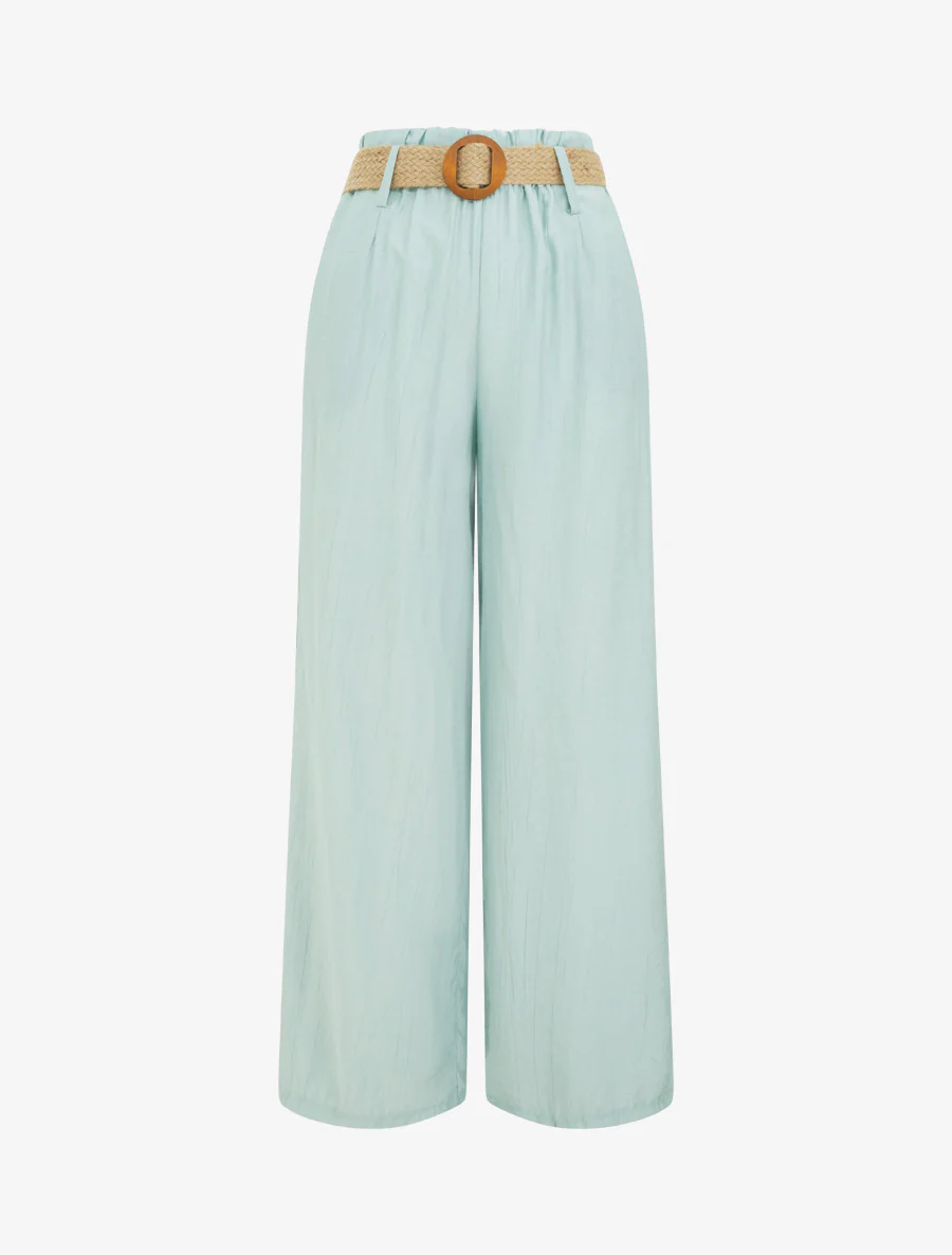 Effen soepele broek met elastische tailleband - Watergroen