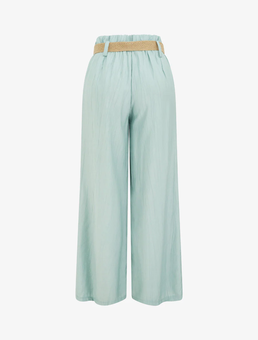 Effen soepele broek met elastische tailleband - Watergroen - Image 2