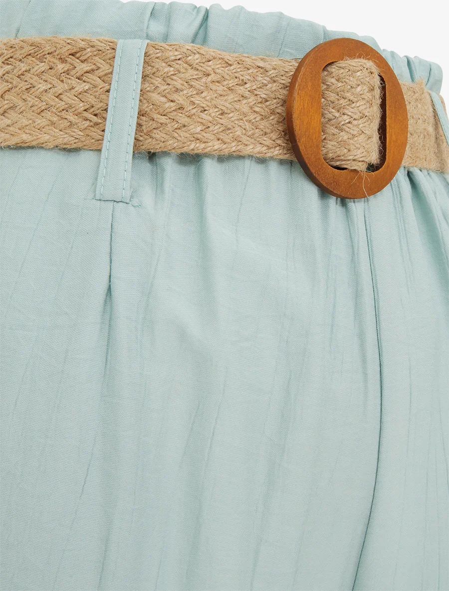Effen soepele broek met elastische tailleband - Watergroen - Image 3