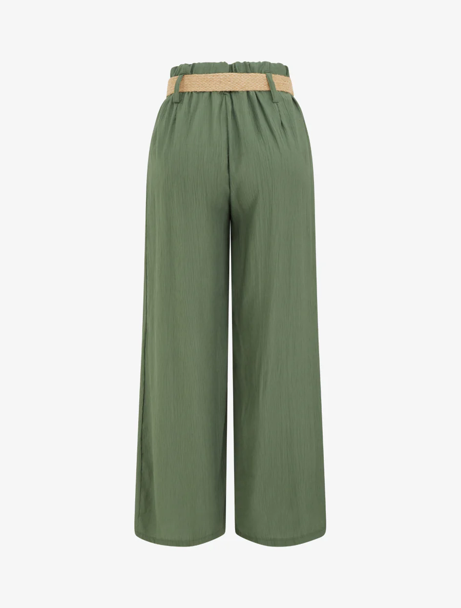 Effen soepele broek met elastische tailleband - Kaki - Image 2