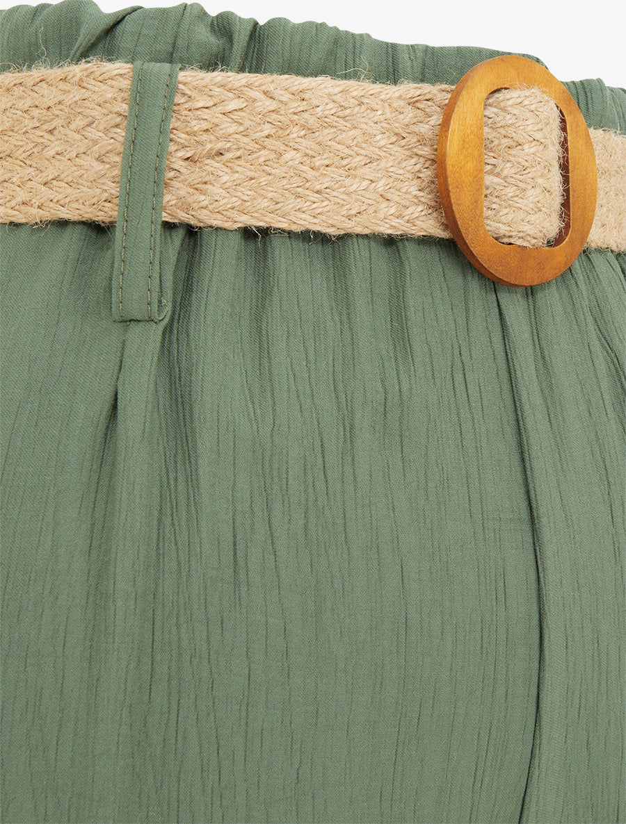 Effen soepele broek met elastische tailleband - Kaki - Image 3