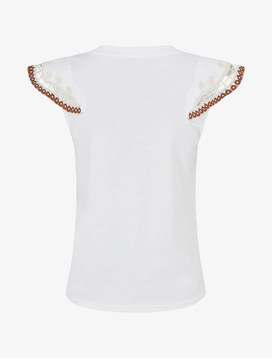 Effen T-shirt met geborduurde korte mouwen - Wit - Image 2