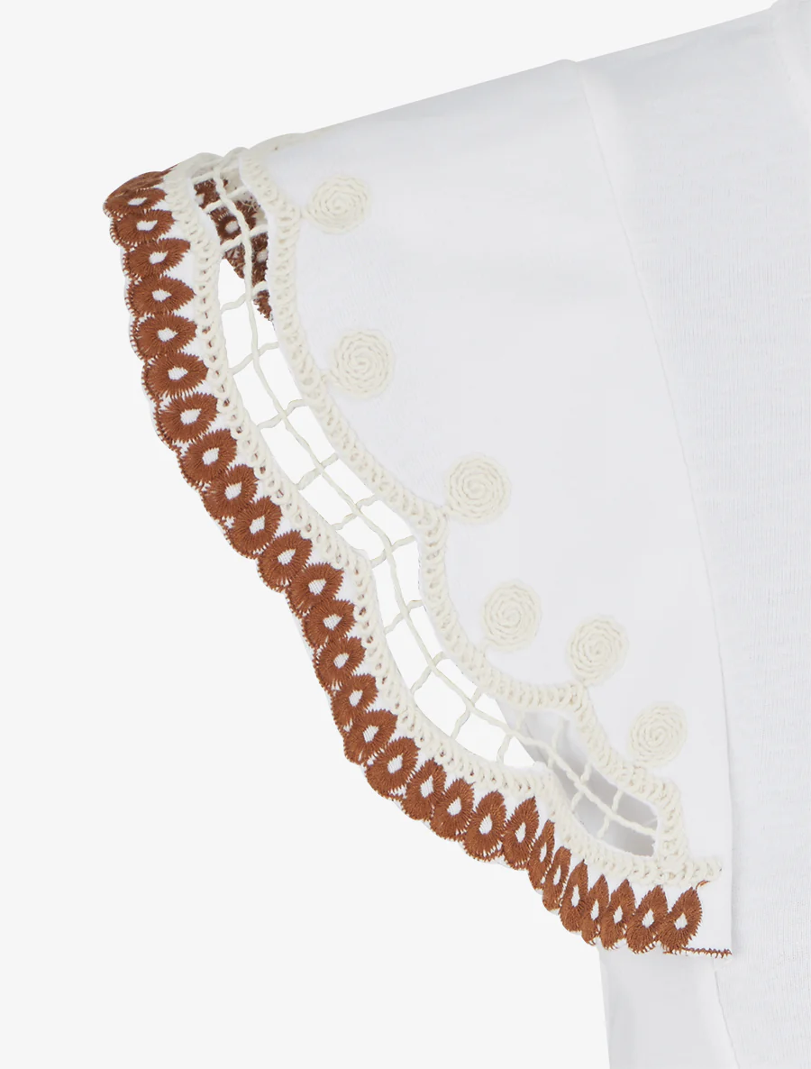 Effen T-shirt met geborduurde korte mouwen - Wit - Image 3
