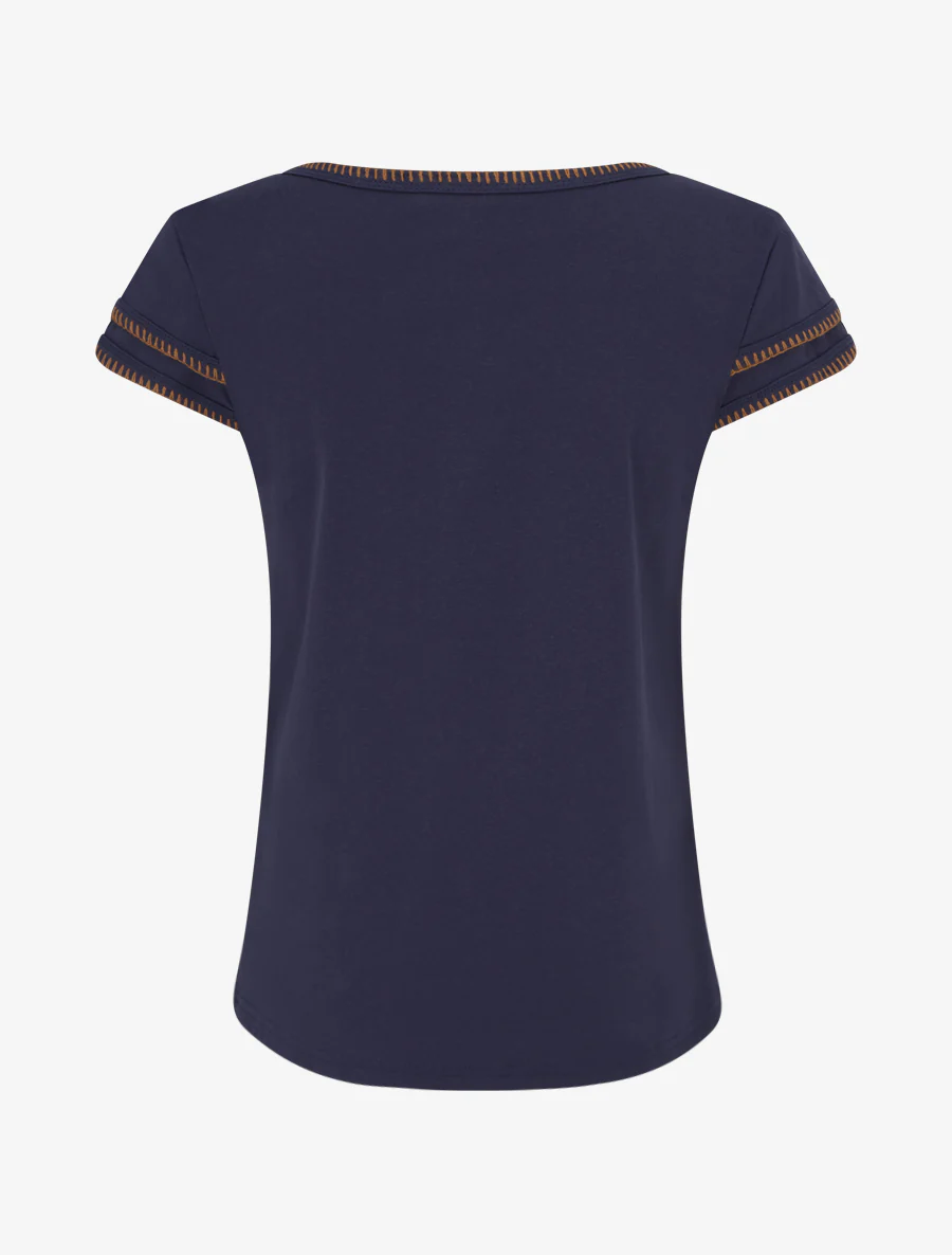 Effen T-shirt met gestileerde korte mouwen. - Blauw - Image 2