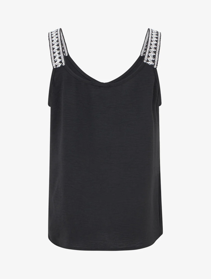 Effen tanktop met fantasiebandjes. - Zwart - Image 2
