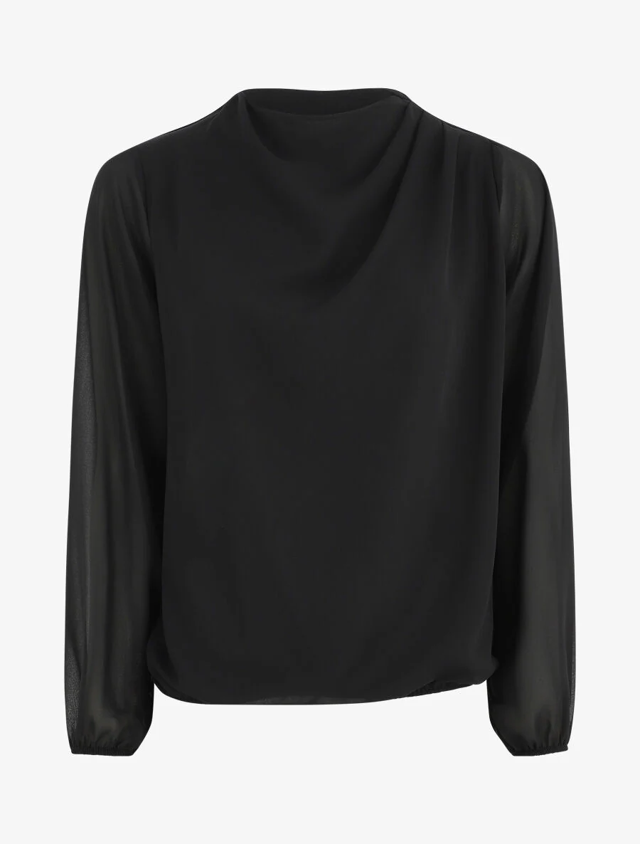 Effen top met gedrapeerde hals - Zwart