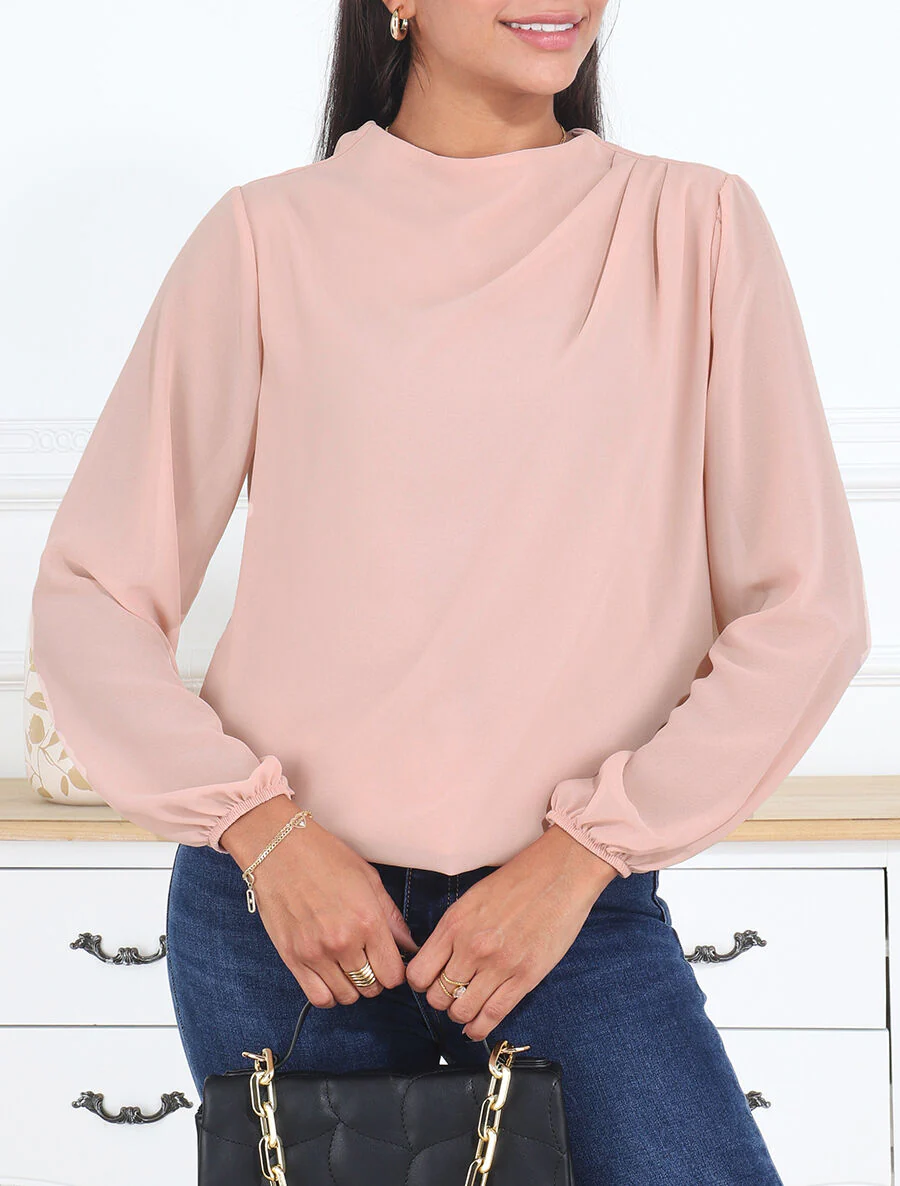 Effen top met gedrapeerde hals - Roze - Image 4
