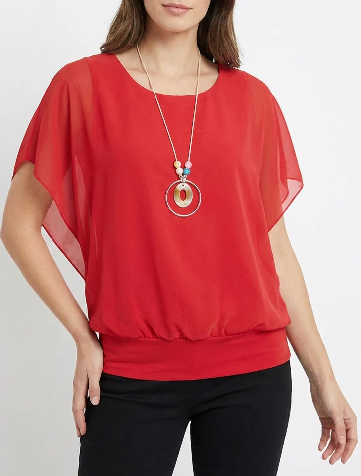 Effen top met korte mouwen - Rood - Image 4
