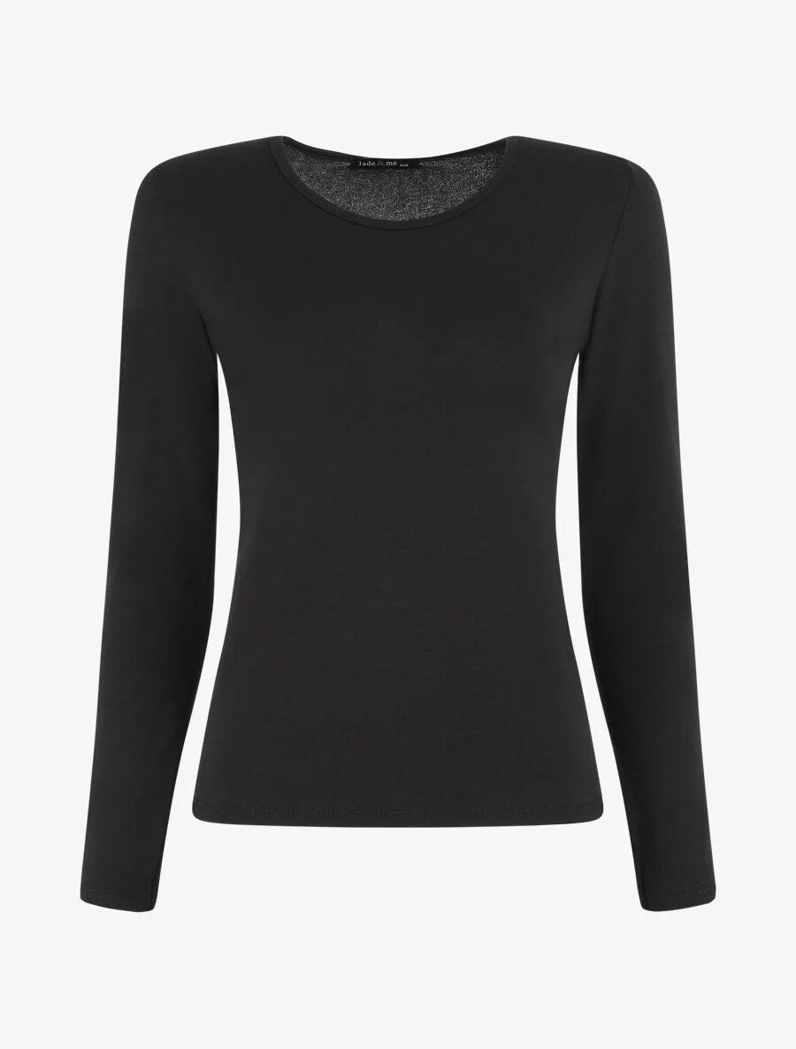 Effen top met lange mouwen en ronde hals - Zwart
