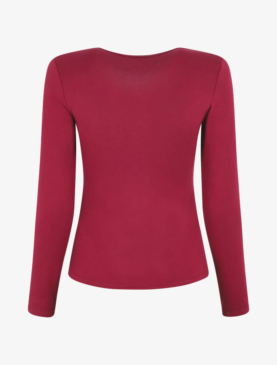 Effen top met lange mouwen en ronde hals - Bordeauxrood - Image 2