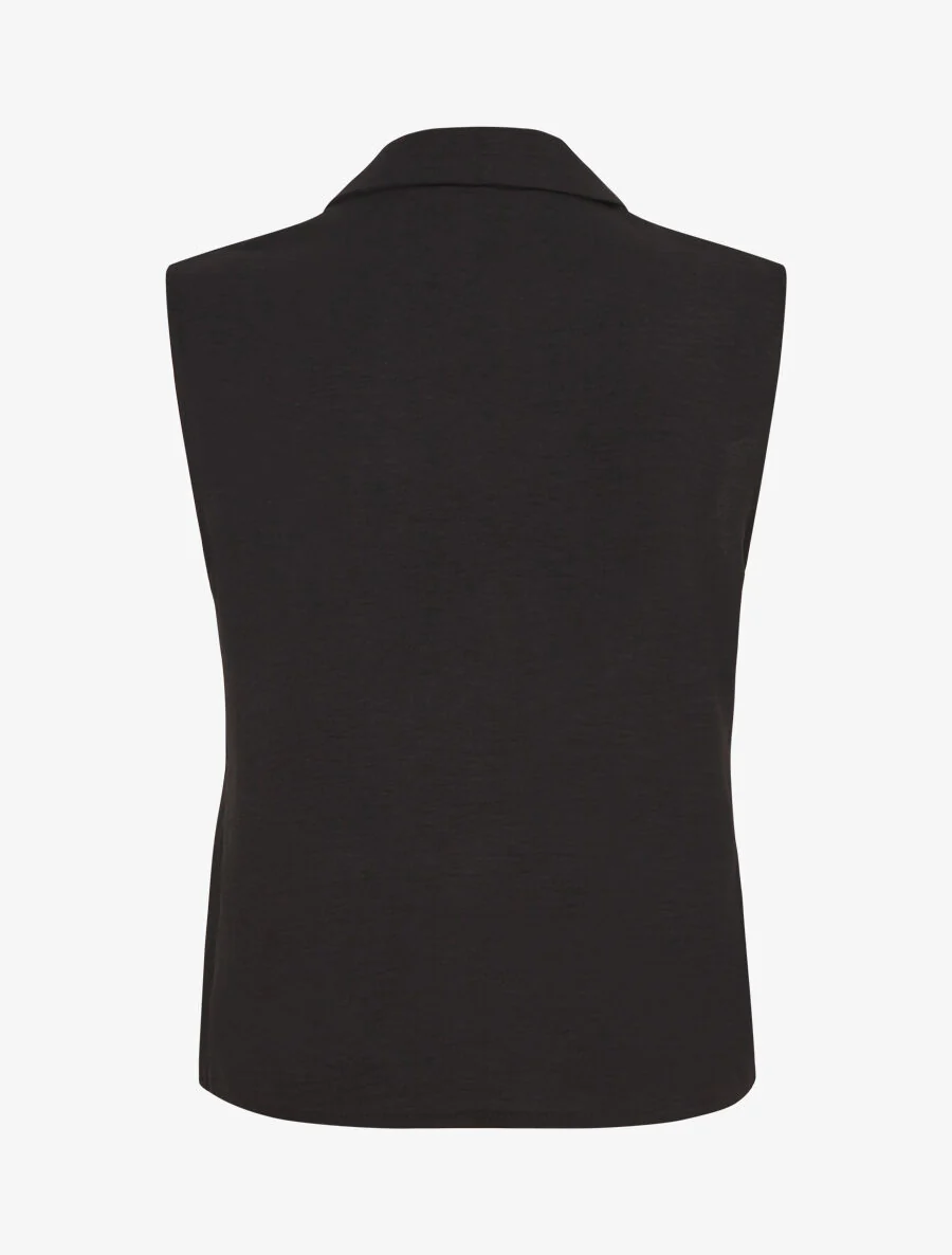 Effen top met strikkraag - zwart - Image 2