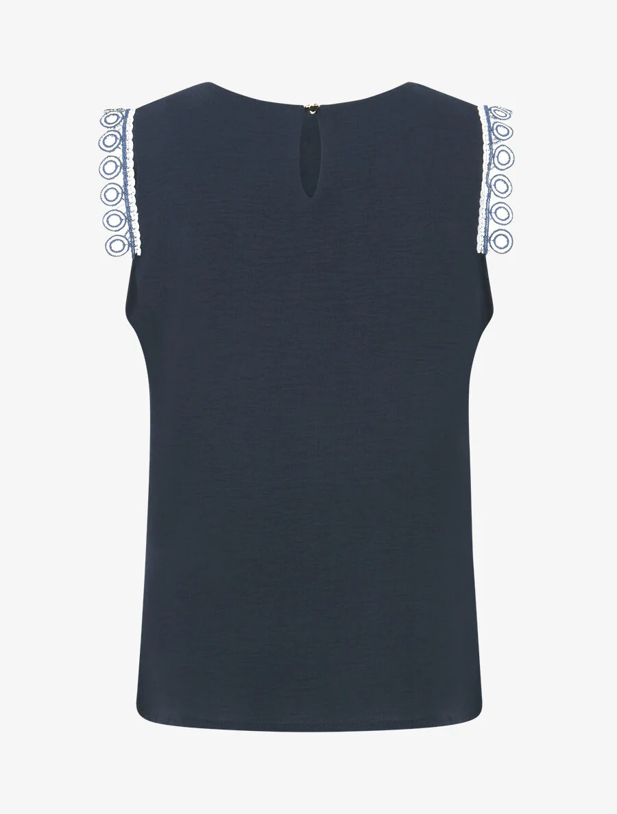 Effen topje met borduursels - Marineblauw - Image 2