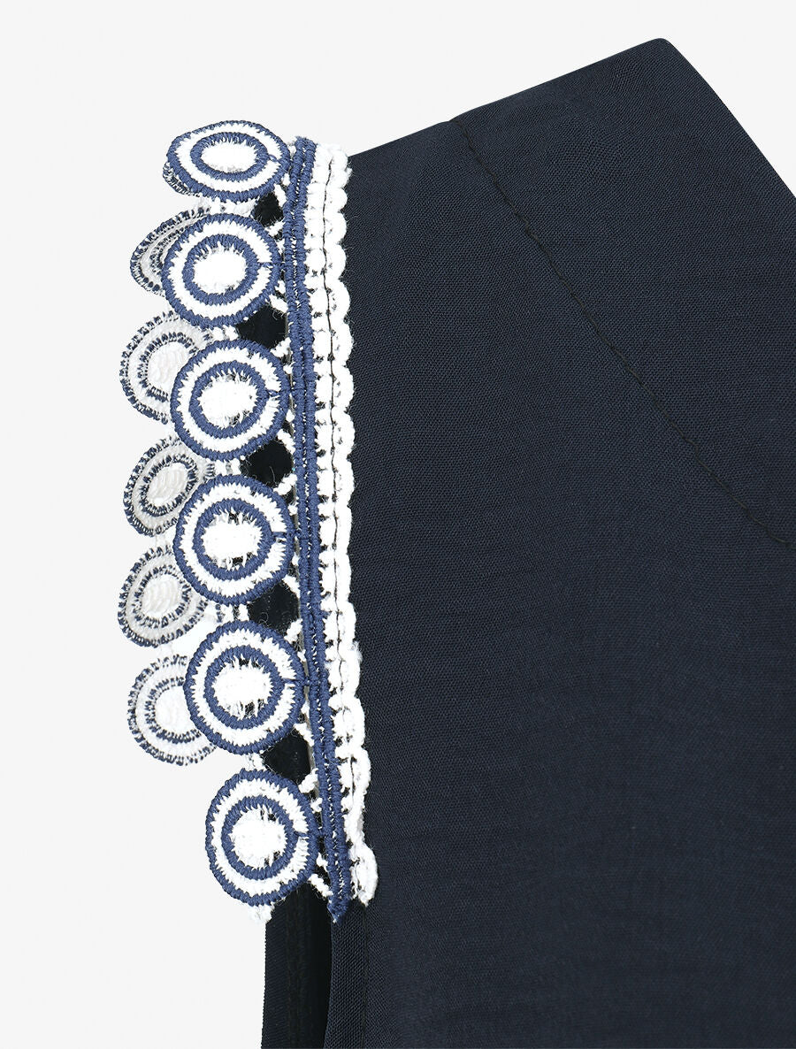 Effen topje met borduursels - Marineblauw - Image 3