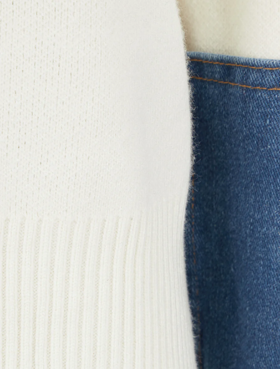 Effen trui met denim inzetstuk - Wit - Image 3