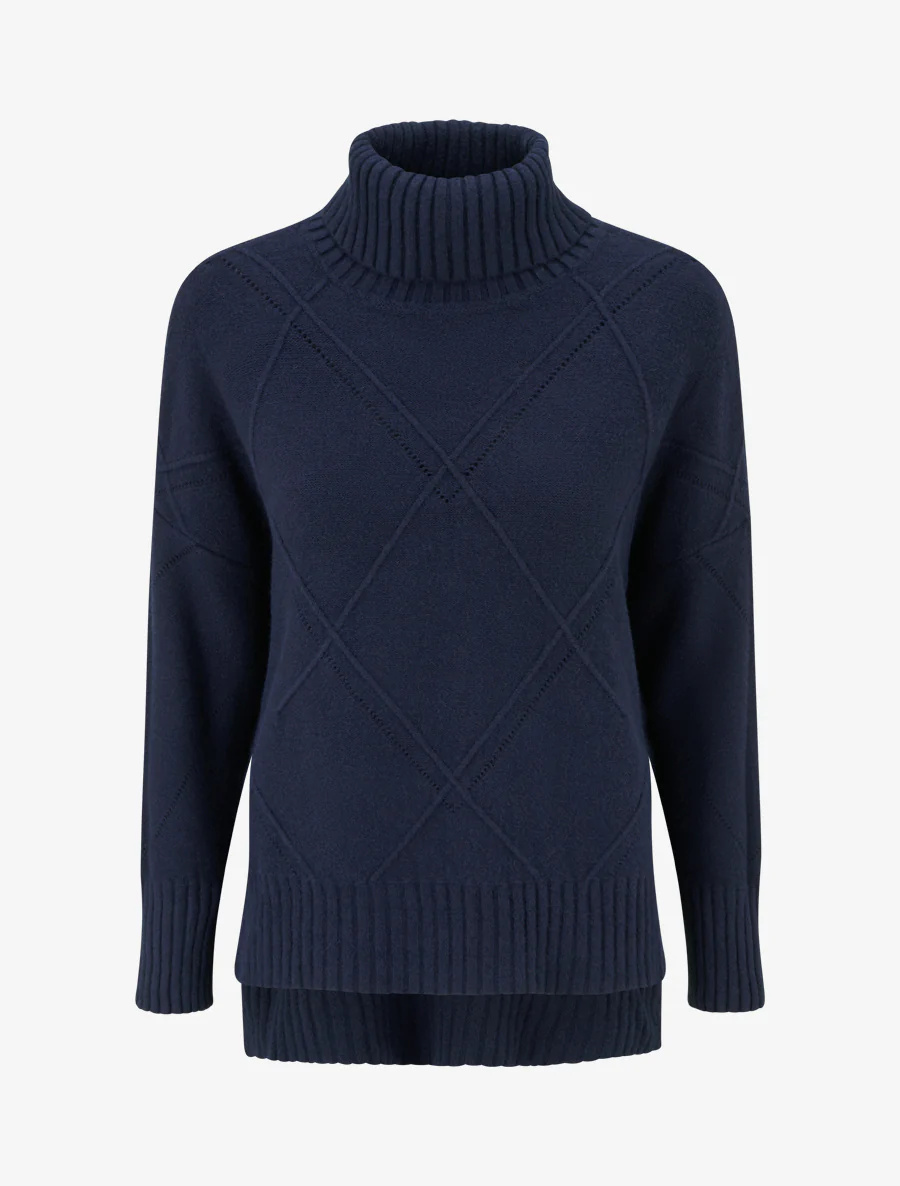 Effen trui met geometrisch textuurpatroon - Marine