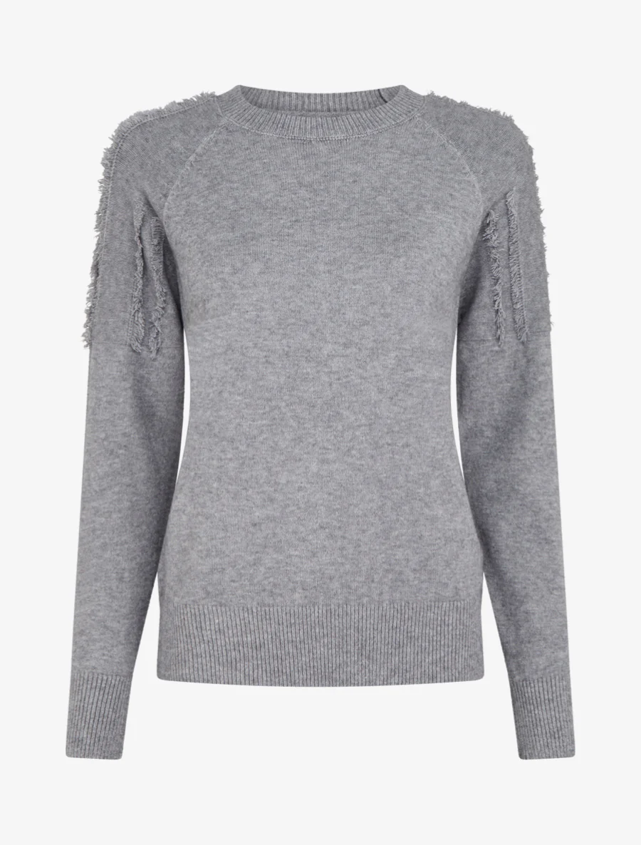 Effen trui met rafeldetail - Grijs