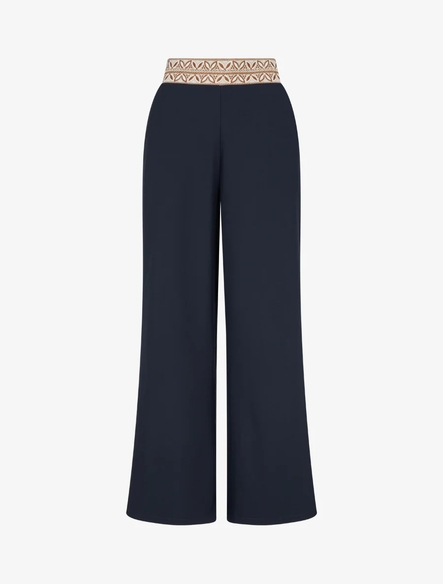 Effen vloeiende broek met hoge taille - Marine