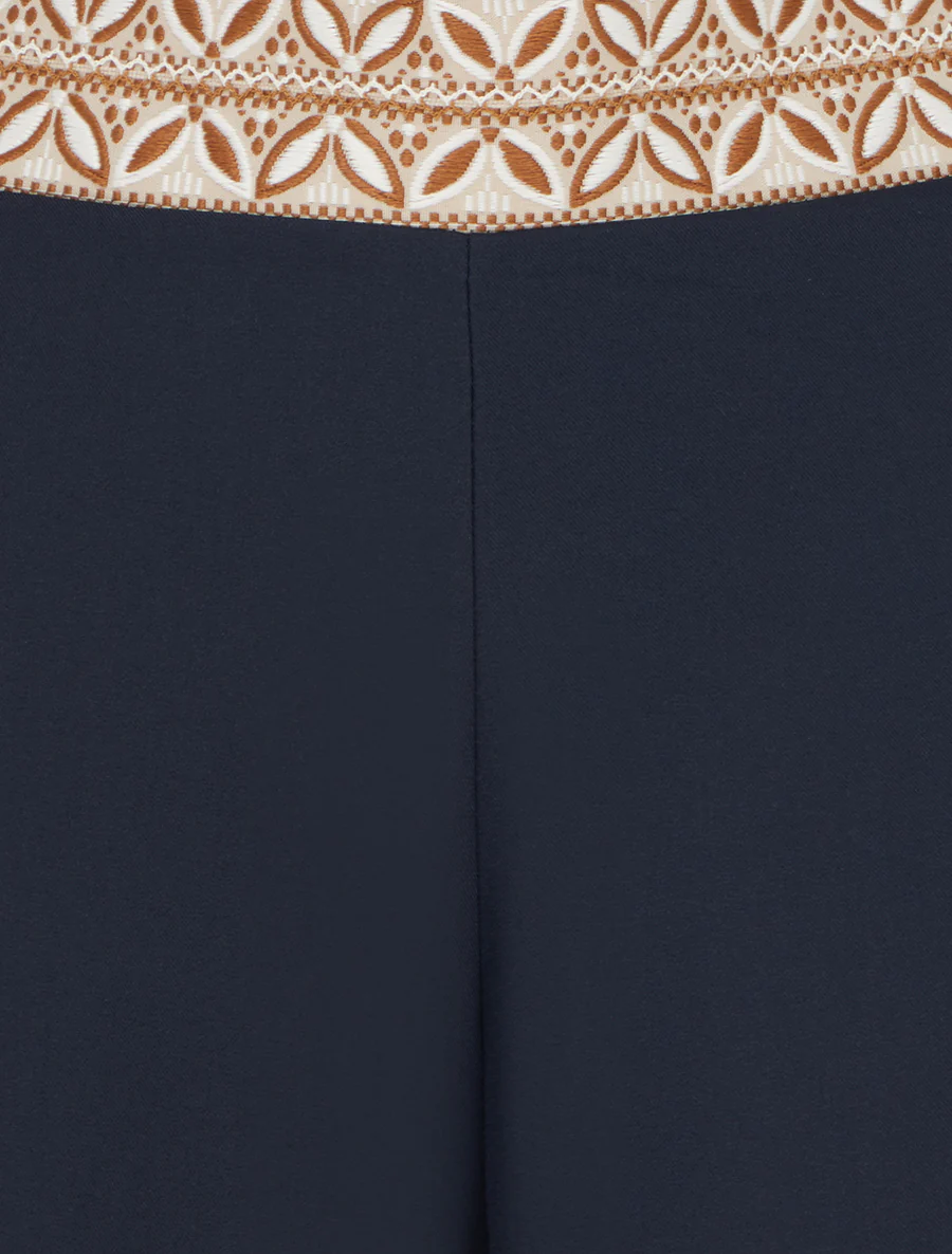 Effen vloeiende broek met hoge taille - Marine - Image 3