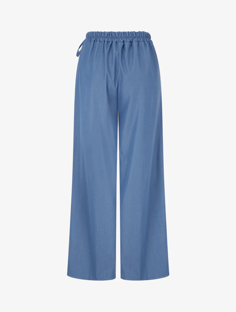 Effen vloeiende broek met strikbanden - Blauw - Image 2