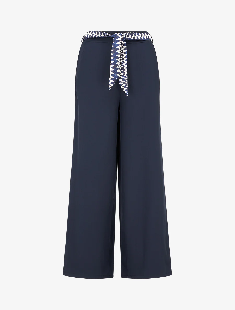 Effen wijde broek met ceintuur - Marine