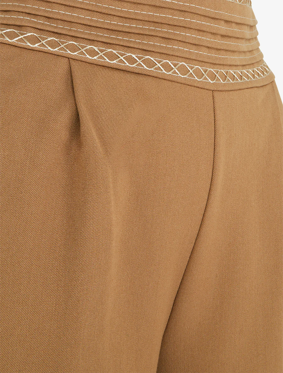 Effen wijde broek met geborduurd detail - Kameel - Image 3