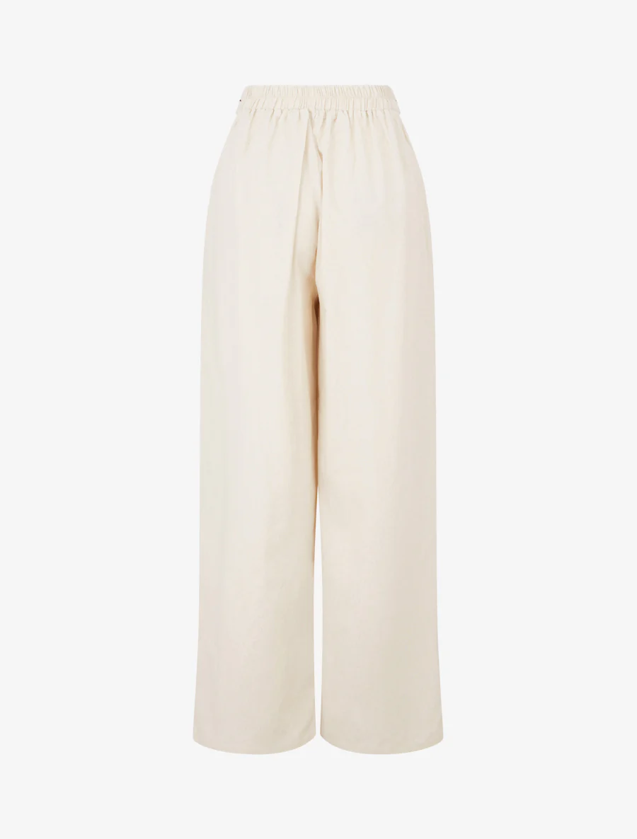 Effen wijde broek met geborduurde riem - Beige - Image 2