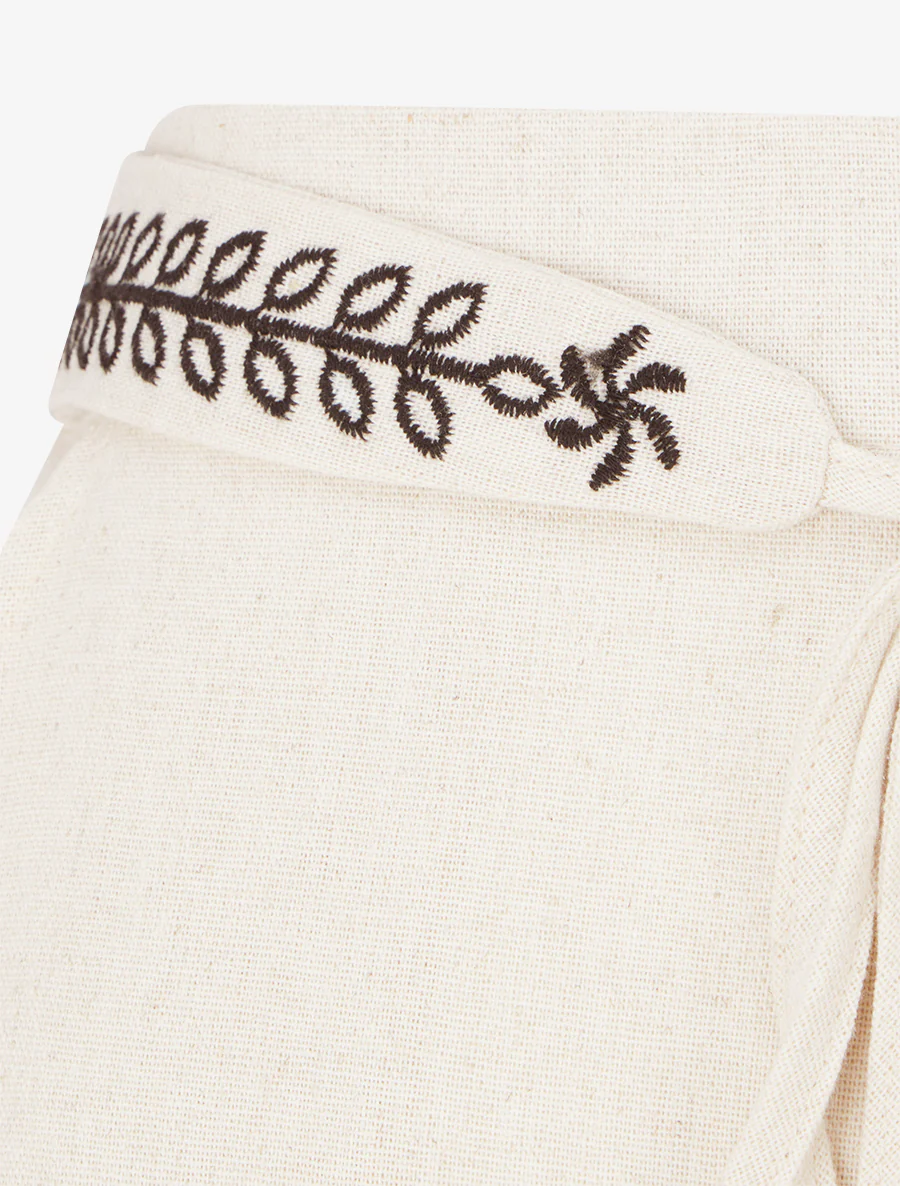 Effen wijde broek met geborduurde riem - Beige - Image 3