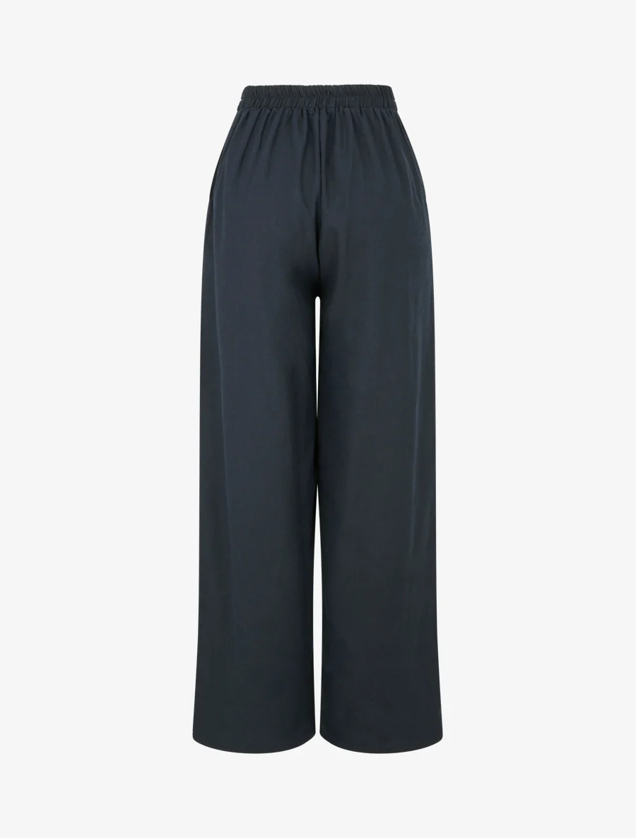 Effen wijde broek met geborduurde riem - Nachtblauw - Image 2