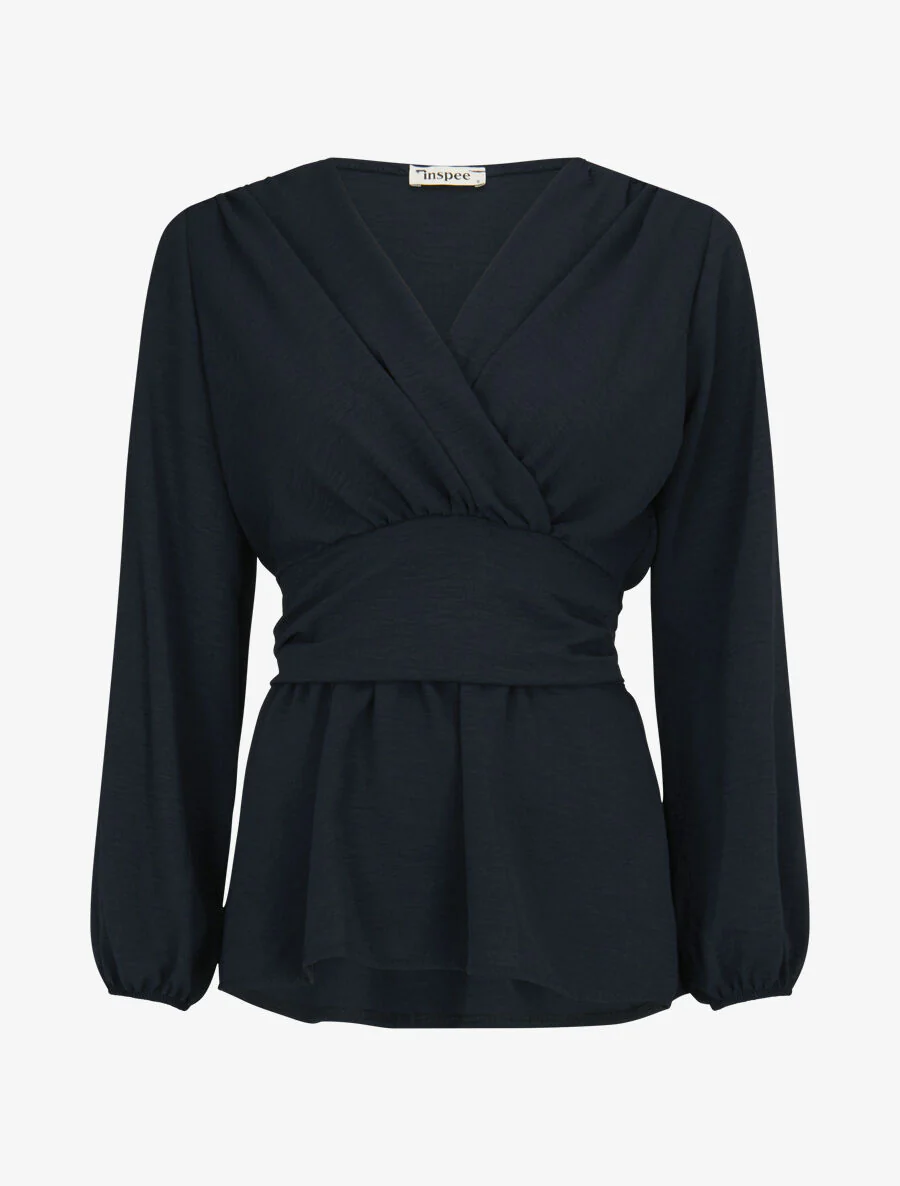 Elastische blouse met V-hals - Marineblauw