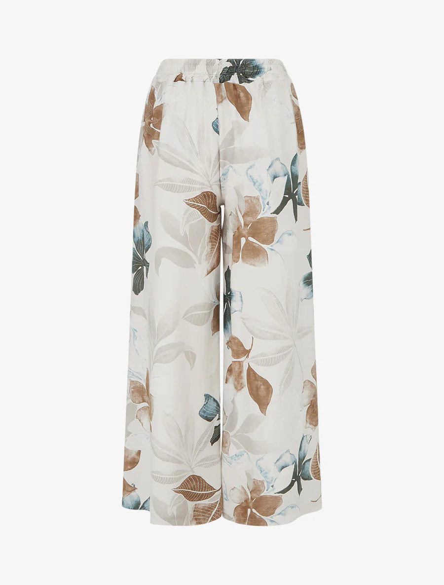 Elastische broek met bladprint - Beige - Image 2