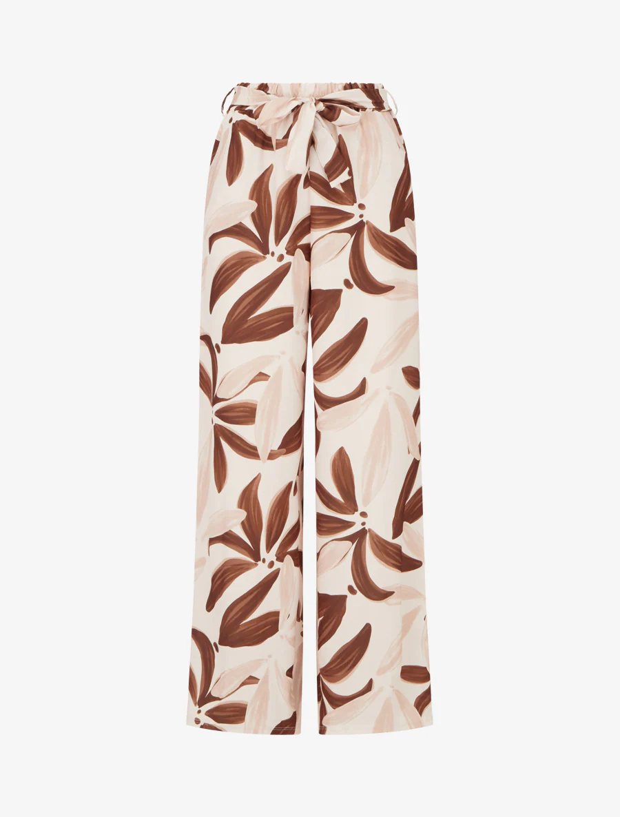Elastische broek met bloemenprint - Beige