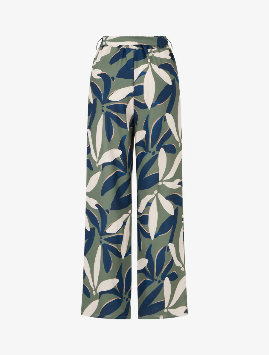 Elastische broek met bloemenprint - Kaki - Image 2