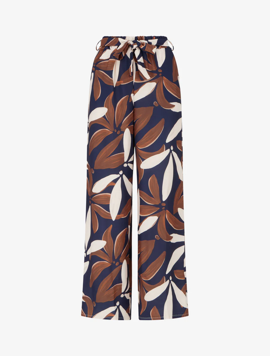Elastische broek met bloemenprint - Marine