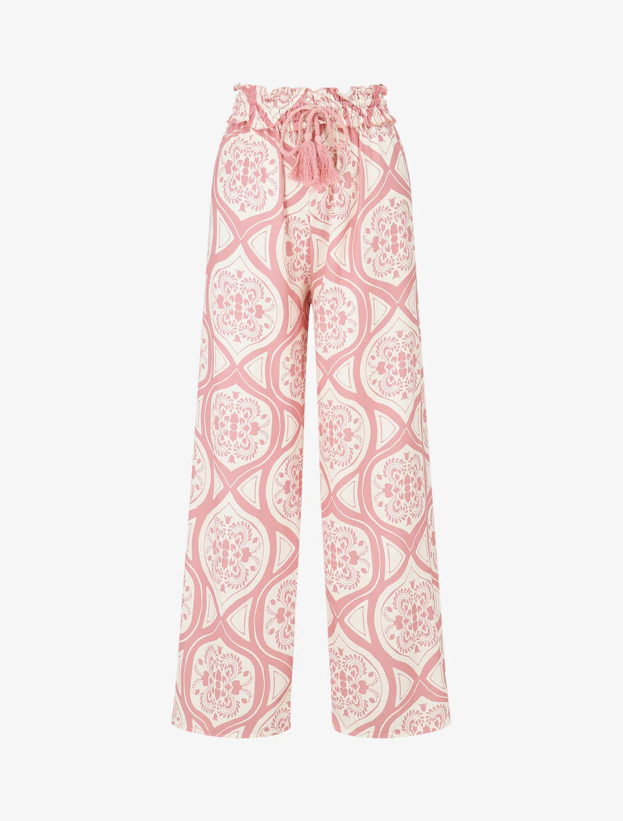 Elastische broek met grafische print - Roze