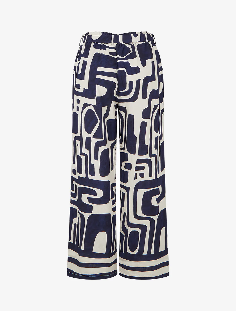 Elastische broek met rechte snit en fantasieprint - Marine - Image 2