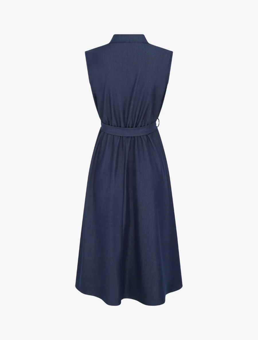 Elastische effen jurk met knoopsluiting op het borststuk. - Ongerept blauw - Image 2