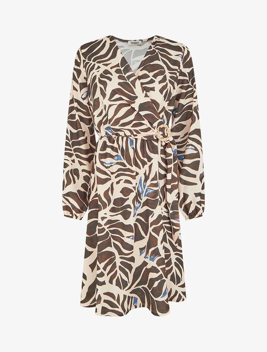 Elastische jurk met fantasieprint - Bruin