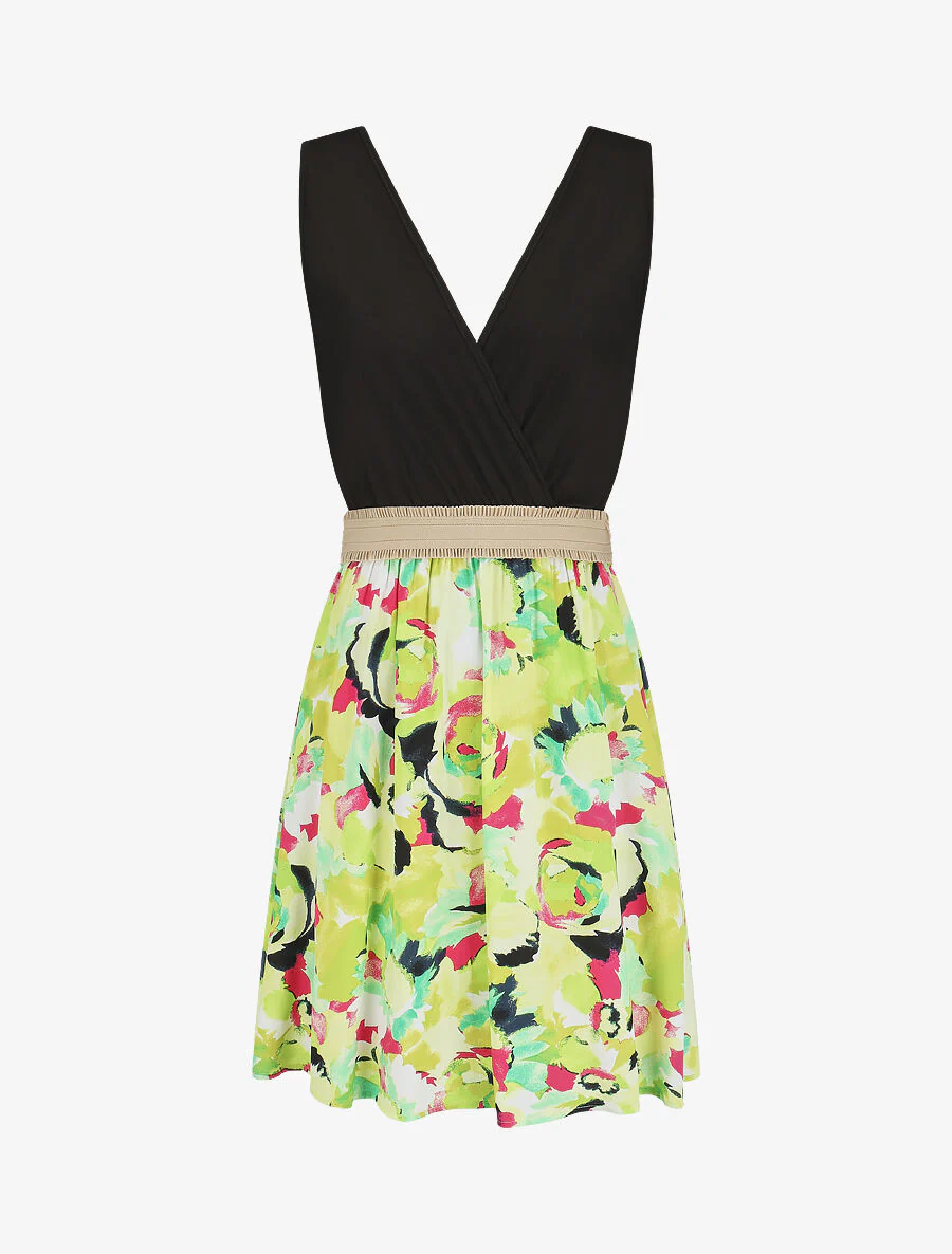 Elastische jurk met rok met abstracte print - groen