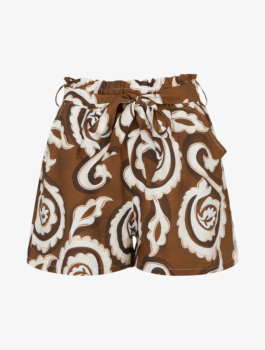 Elastische korte broek met arabeskenprint - Bruin