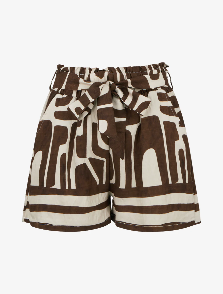 Elastische korte broek met fantasieprint - Bruin