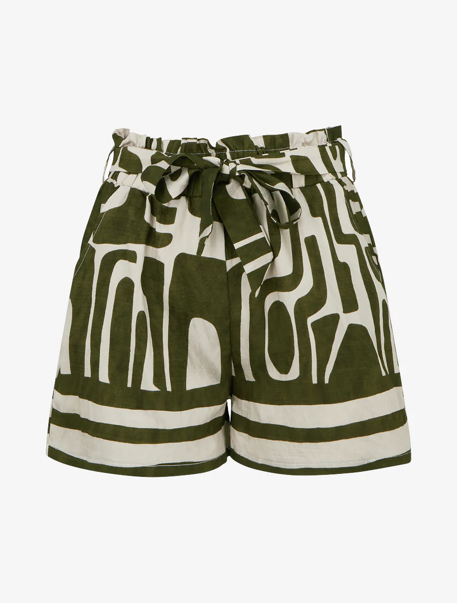 Elastische korte broek met fantasieprint - Kaki