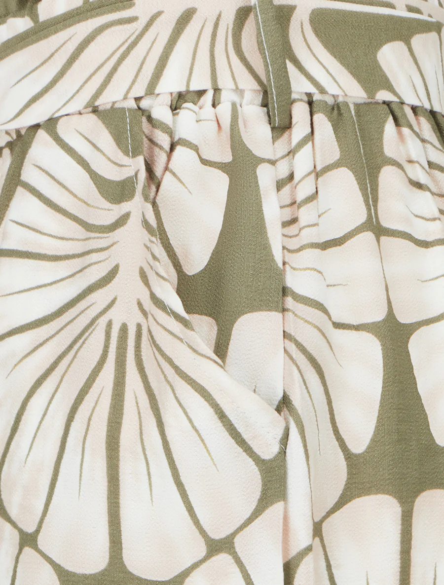 Elastische korte broek met tropische print - Kaki - Image 3