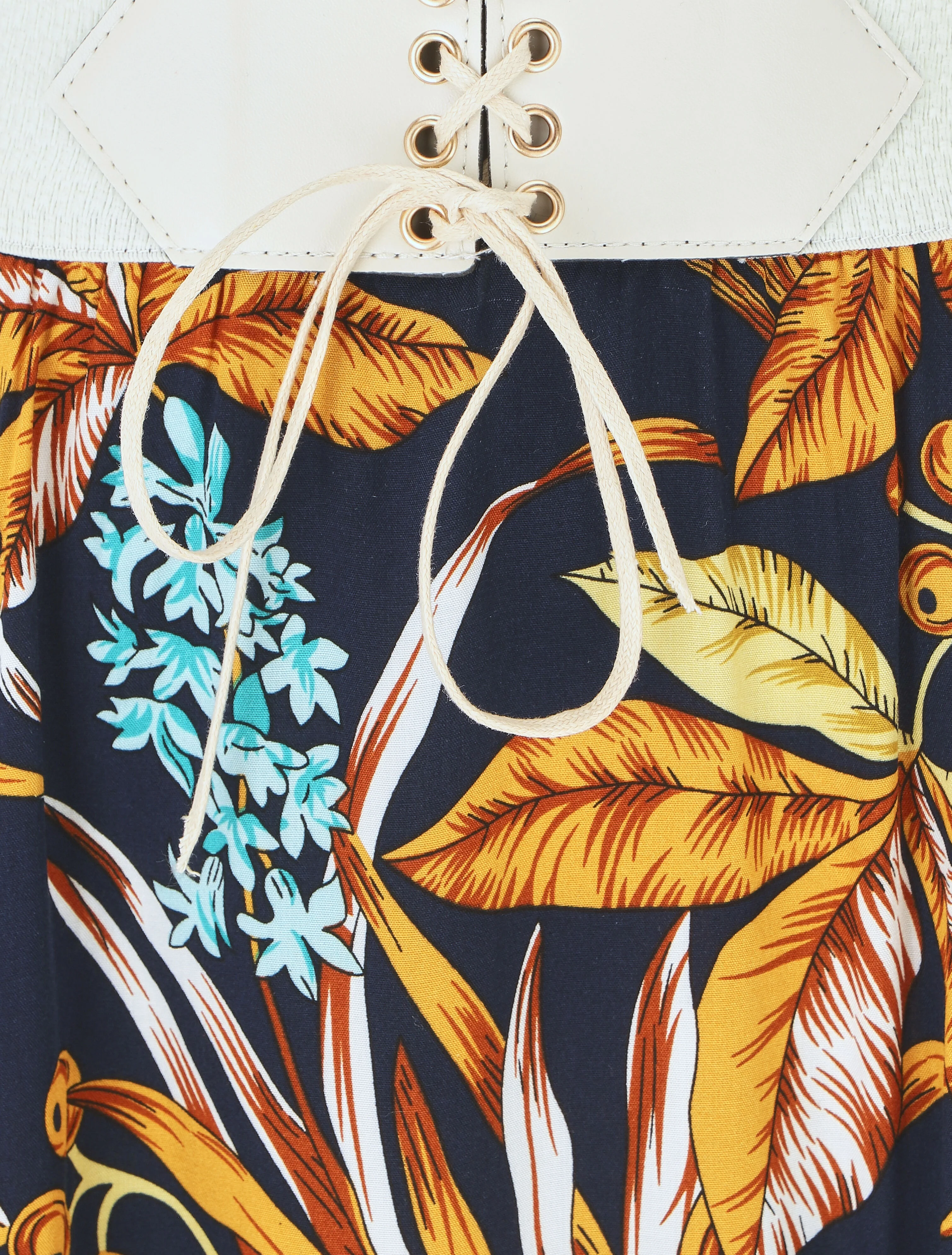 Elastische lange rok met tropische print - Marineblauw - Image 3