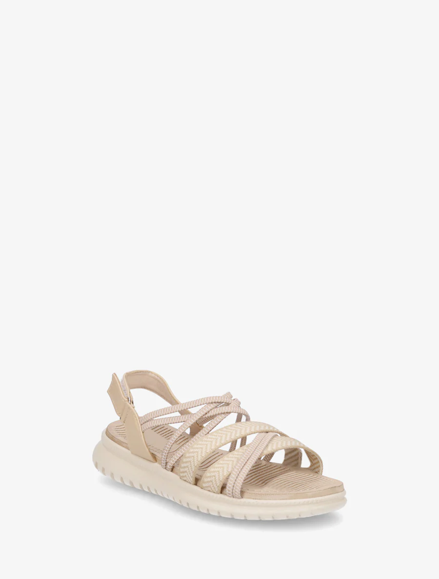 Elastische platte sandalen met klittenband. - Donker beige - Image 2