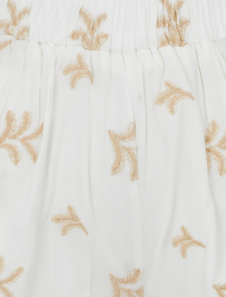 Elastische rechte korte broek met fantasieborduursels - Wit - Image 3